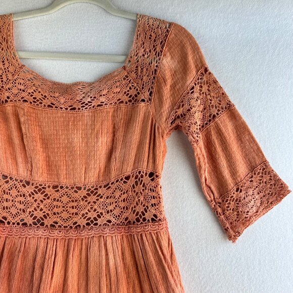 Free People Dress Womens 4 Small Sunrise Distress Tie Dye Boho Cottage Ruffle - Picture 4 of 13